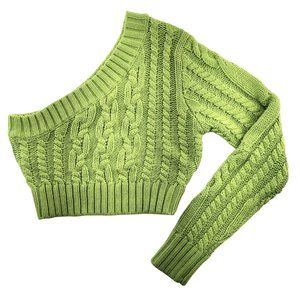 Beige Botany - Knit One Shoulder Sweater - Cactus Green